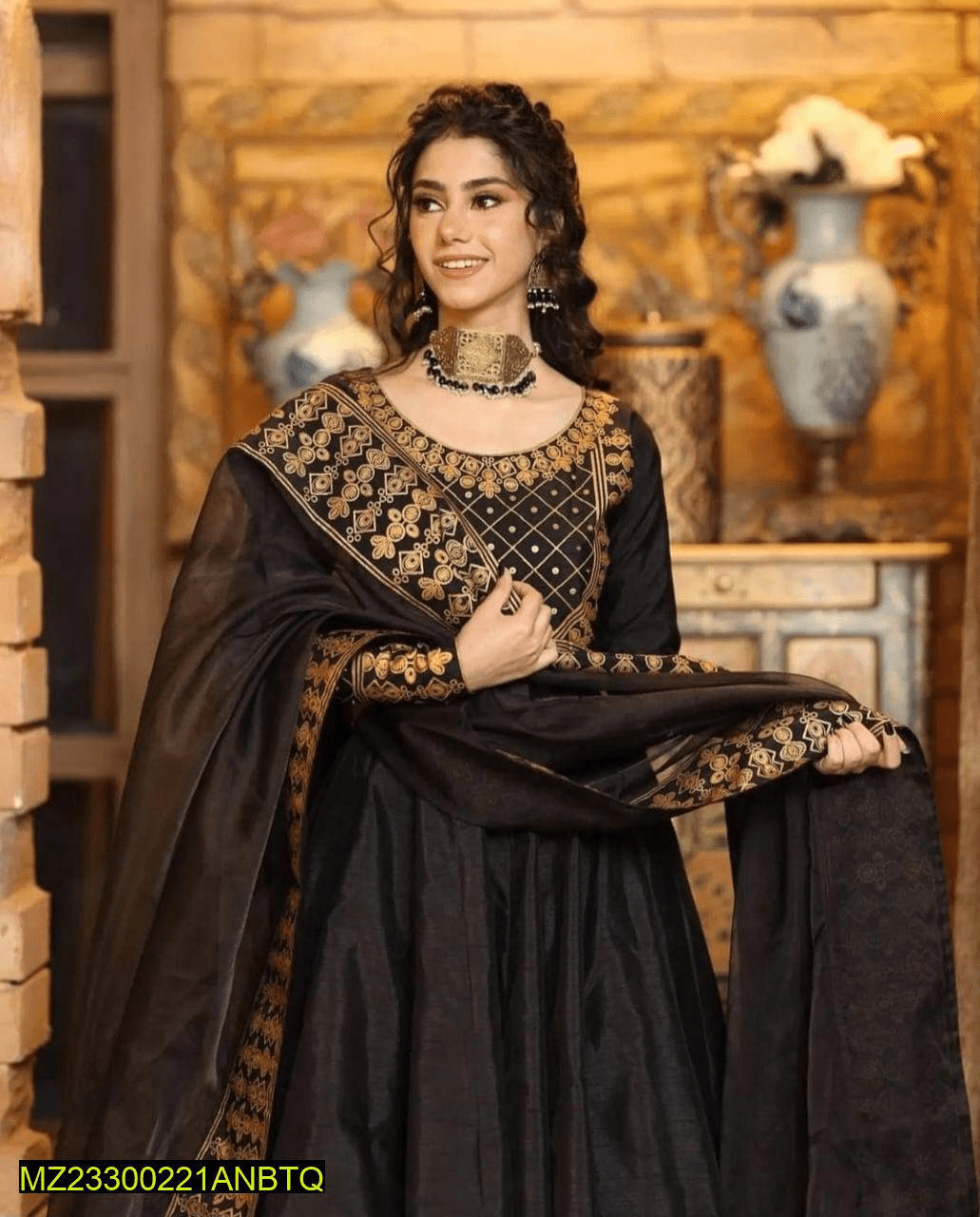 3 PCs Woman Stitches Katan Silk Embroidered Maxi by Hanan Shafique