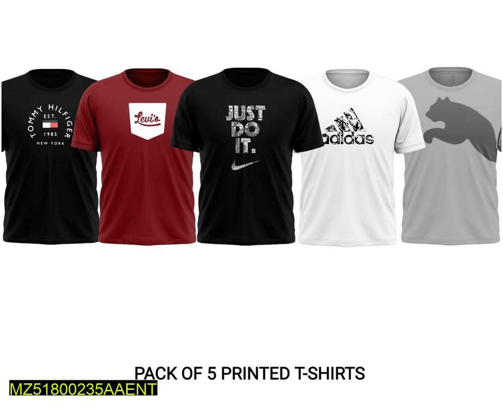 🔥Offer Unisex Stitched Jersey Printed T-Shirts, pack of 5🤩 by Muhammad Afaq