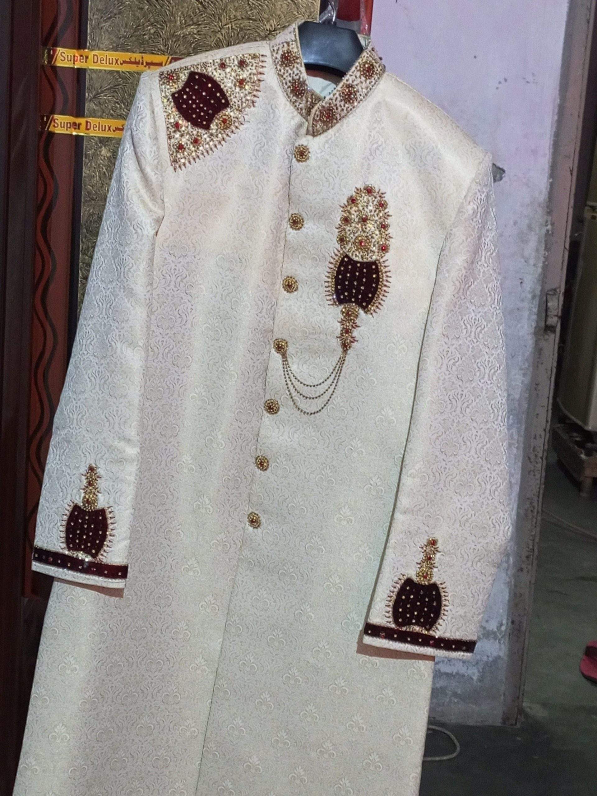 Handmade Sharwani with sehra by Mohsin Naveed