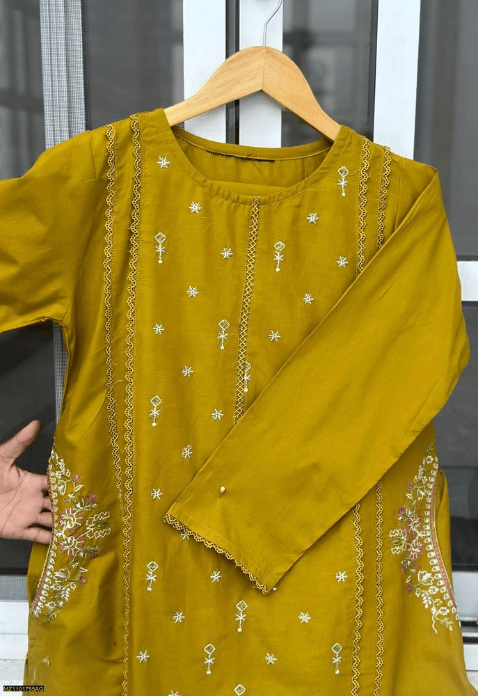 2 Pcs Woman,s Stitched linen Embroidered Suit by Usman Ali