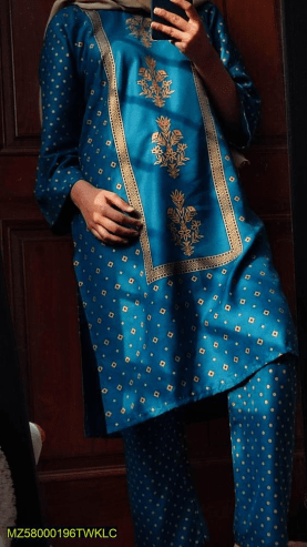2 pcs women’s stitched linen printed suit by Mobile Tracker