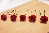 Red rose hair pins by Zarwish Javid
