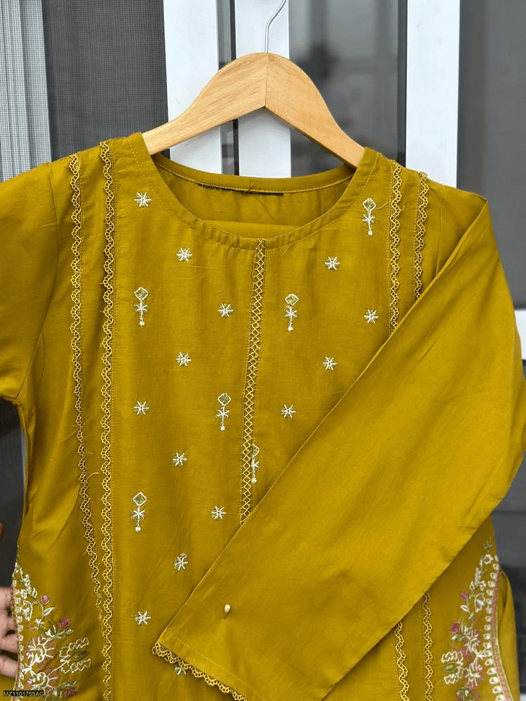 2 Pcs Woman,s Stitched linen Embroidered Suit by Usman Ali