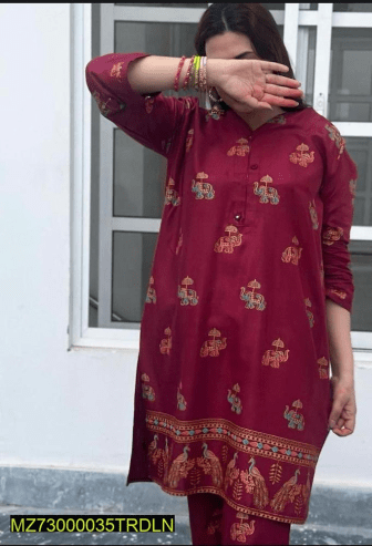 2 PCs women stiched linen suit by ONE SHOT YT 6
