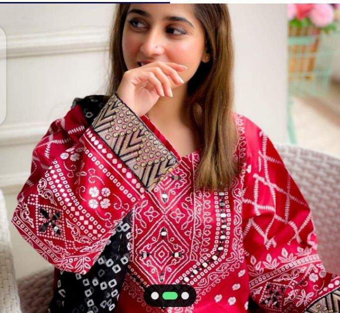 3pc women’s stitched slik chunri print suit by J/Z Hasni