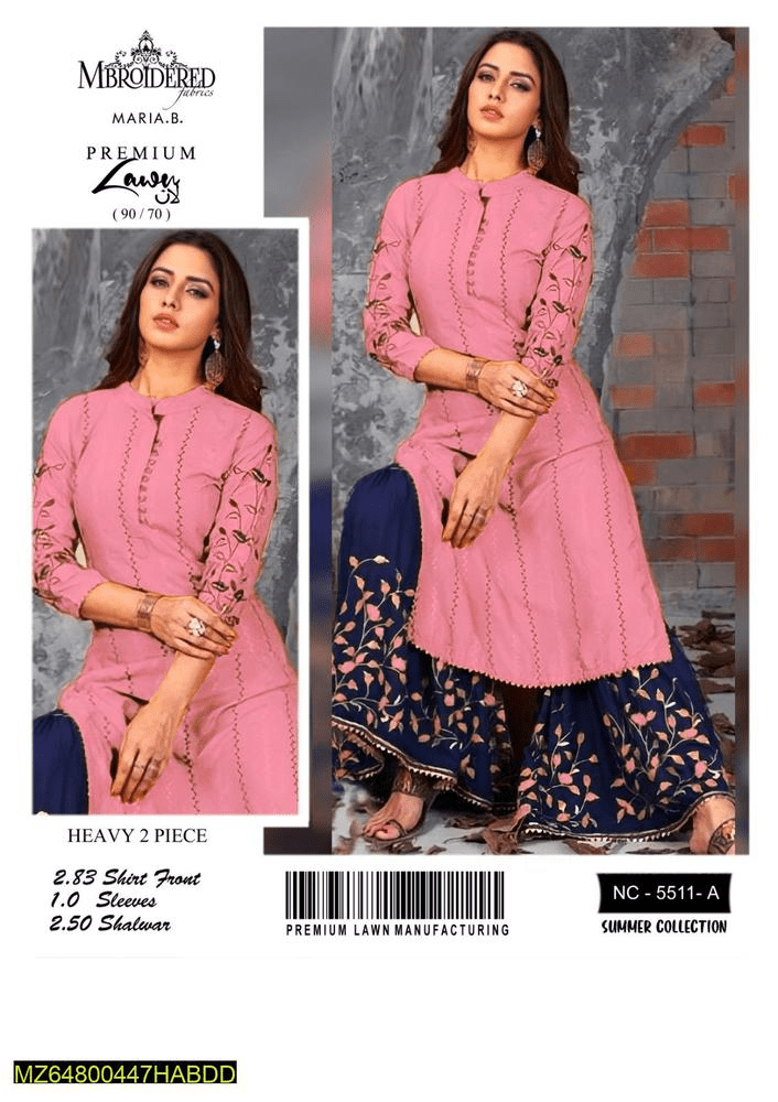 2pcs women unstitched lawn Embroidered suit by Hamza siddique