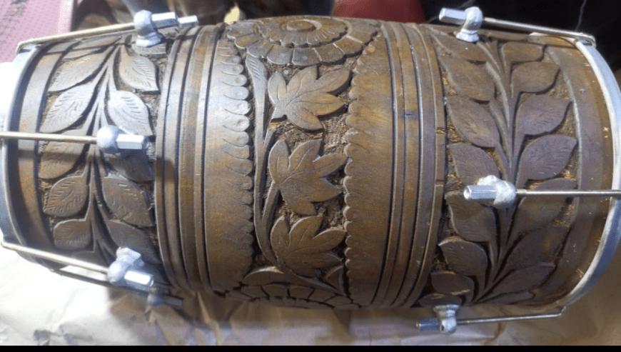 Best Quality Dholak or Dholki Black Sheesham Wood Carving by Pakistan Power tools