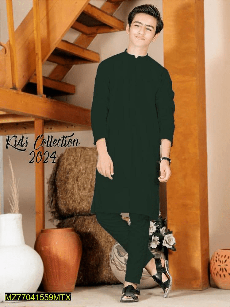 2 pcs boy stitched silk plain kurta and shalwar suit by Syed Hasnain Shah