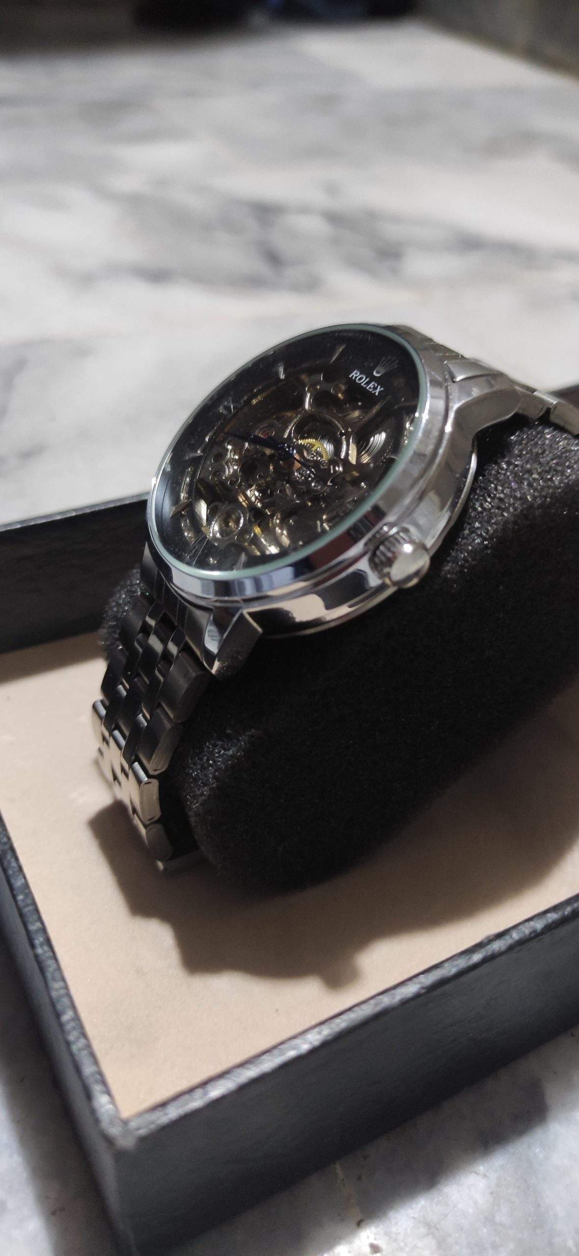 Rolex skeleton Automatic silver and black dial by Muneeb Asif