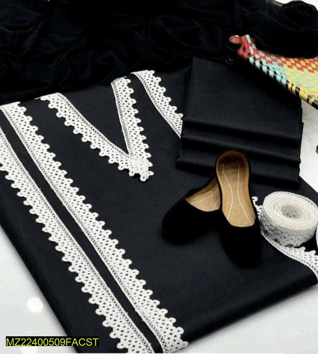 Womans Plain Black suit 3pcs with Khussa and Lass by Zohanali Ali