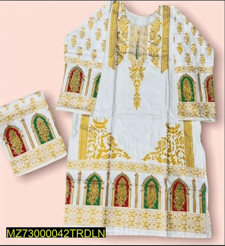 2 PCs women stitched linen printed suits by Hamza siddique