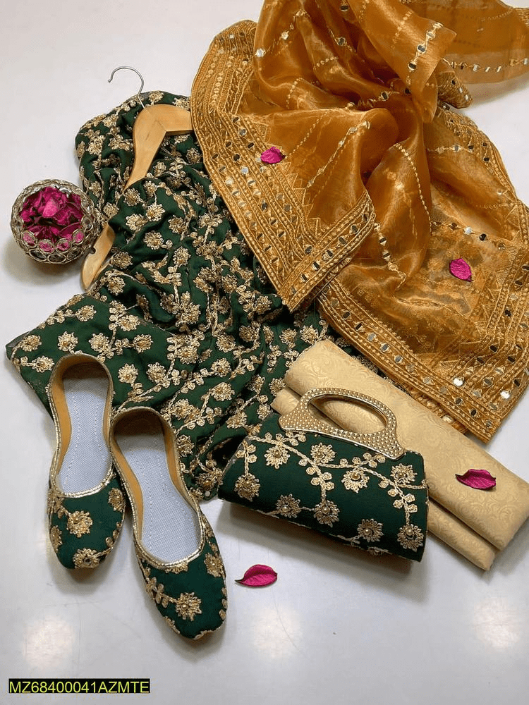 5pcs woman’s unstitched chiffon embroidered suit free home delivery by Salman Salman