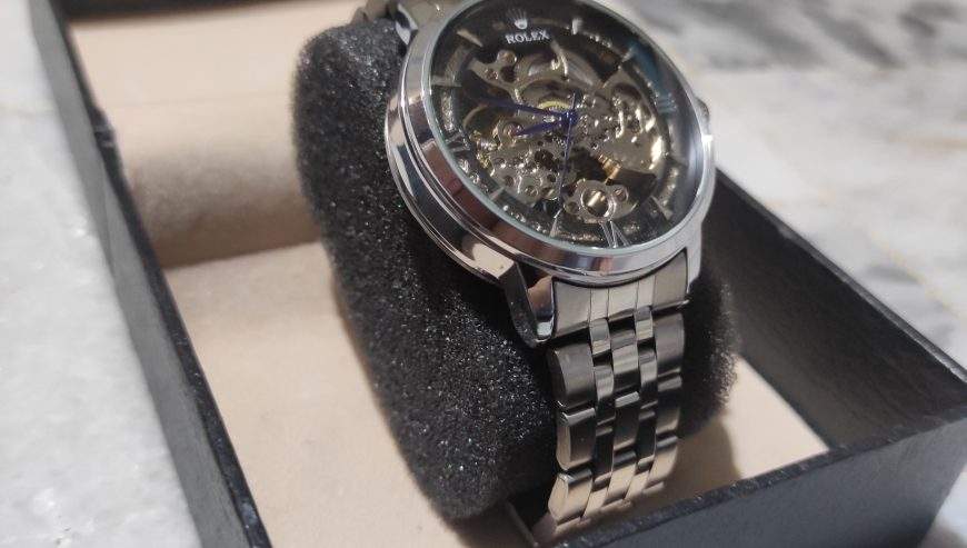 Rolex skeleton Automatic silver and black dial by Muneeb Asif