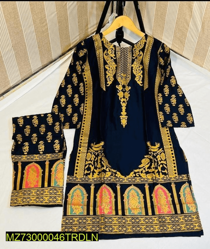 2 PCs women stitched linen printed suit by Hamza siddique