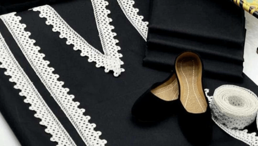 Womans Plain Black suit 3pcs with Khussa and Lass by Zohanali Ali