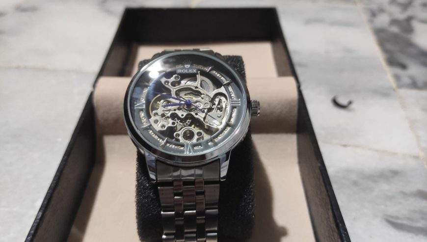 Rolex skeleton Automatic silver and black dial by Muneeb Asif