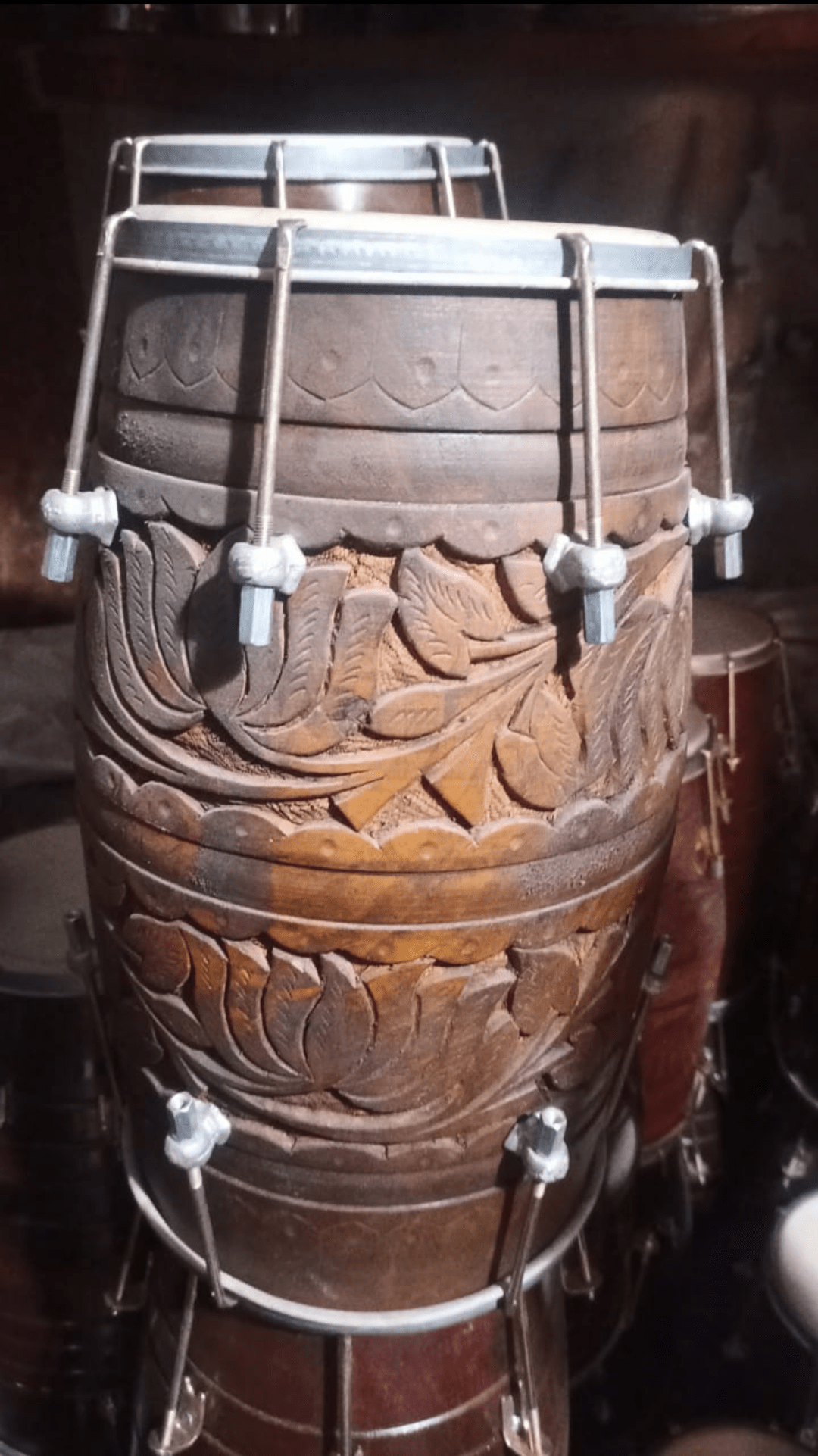 Best Quality Dholak or Dholki Black Sheesham Wood Carving by Pakistan Power tools
