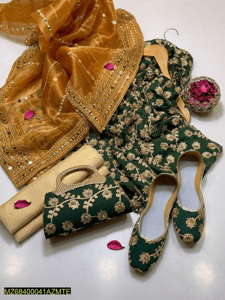 5pcs woman’s unstitched chiffon embroidered suit free home delivery by Salman Salman