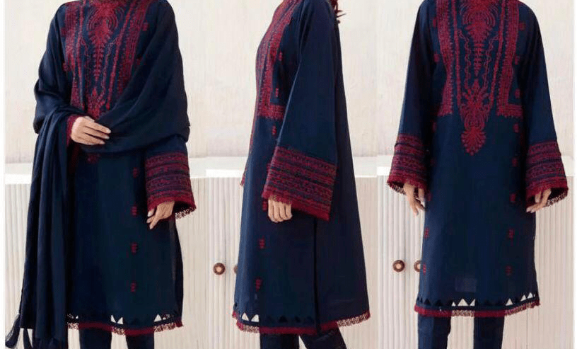 3piec3pieces woman unstitched Dhanak Embroidered suit by waheed Ali