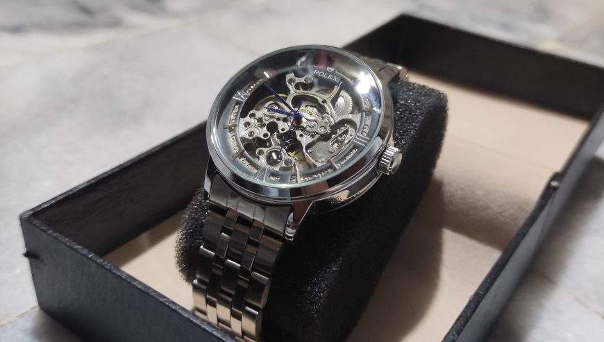 Rolex skeleton Automatic silver and black dial by Muneeb Asif