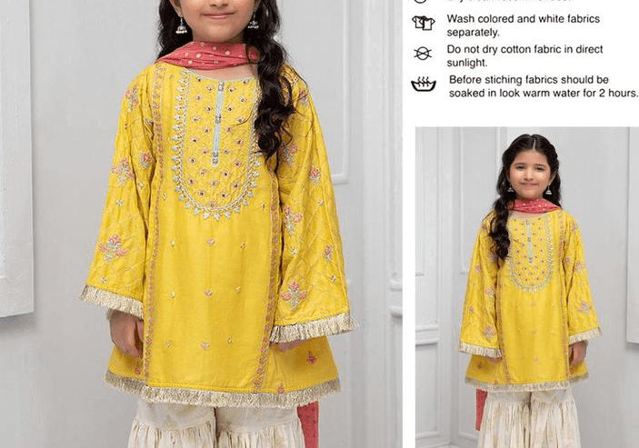 3 pcs girls Unstitched lawn embroidered suit by Syed Hasnain Shah