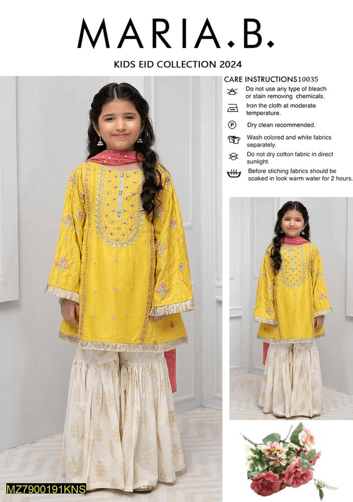 3 pcs girls Unstitched lawn embroidered suit by Syed Hasnain Shah