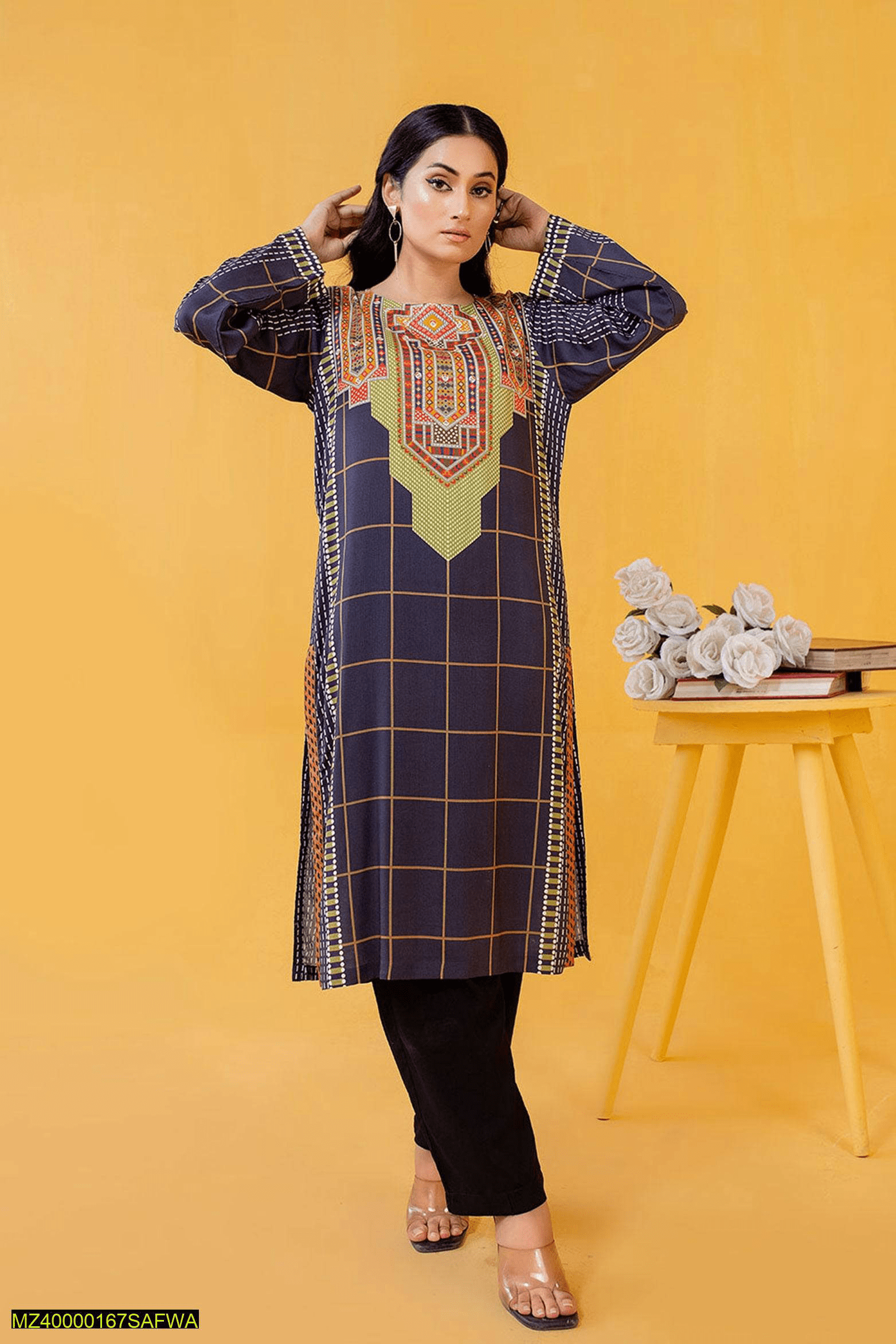 1 pc safwa woman’s Unstitched viscose printed suit by Syed Hasnain Shah