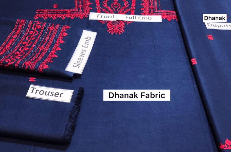 3piec3pieces woman unstitched Dhanak Embroidered suit by waheed Ali