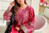 3pc women’s stitched slik chunri print suit by J/Z Hasni