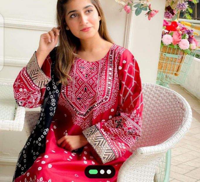 3pc women’s stitched slik chunri print suit by J/Z Hasni