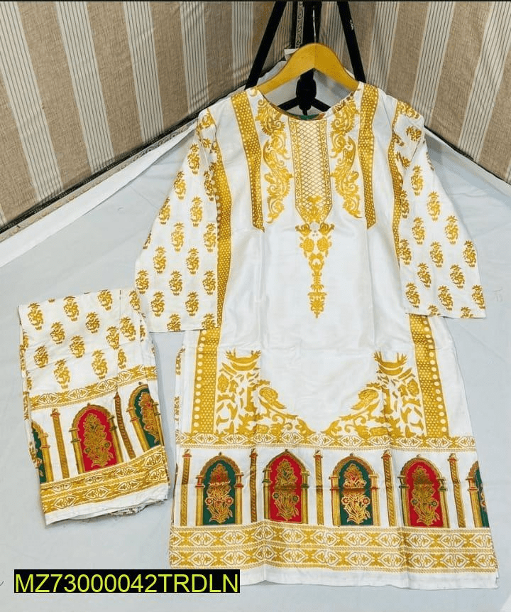 2 PCs women stitched linen printed suits by Hamza siddique