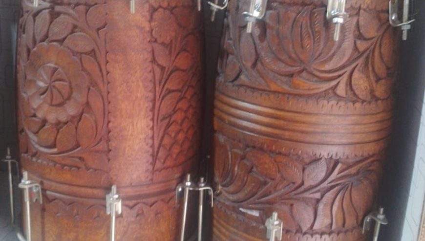 Best Quality Dholak or Dholki Black Sheesham Wood Carving by Pakistan Power tools