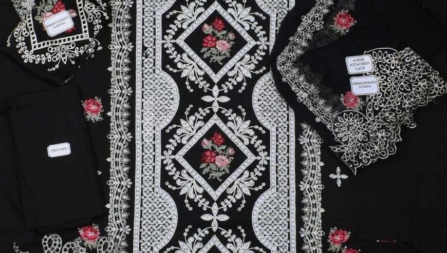 Unstitched embroided 3 PCs women suit