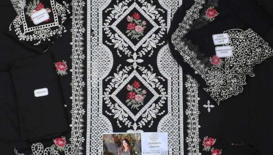 Unstitched embroided 3 PCs women suit