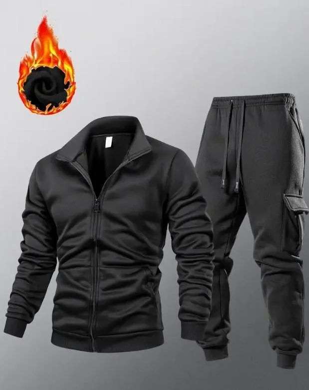 2 Pcs Men’s Fleece Plain Zipper Track Suit