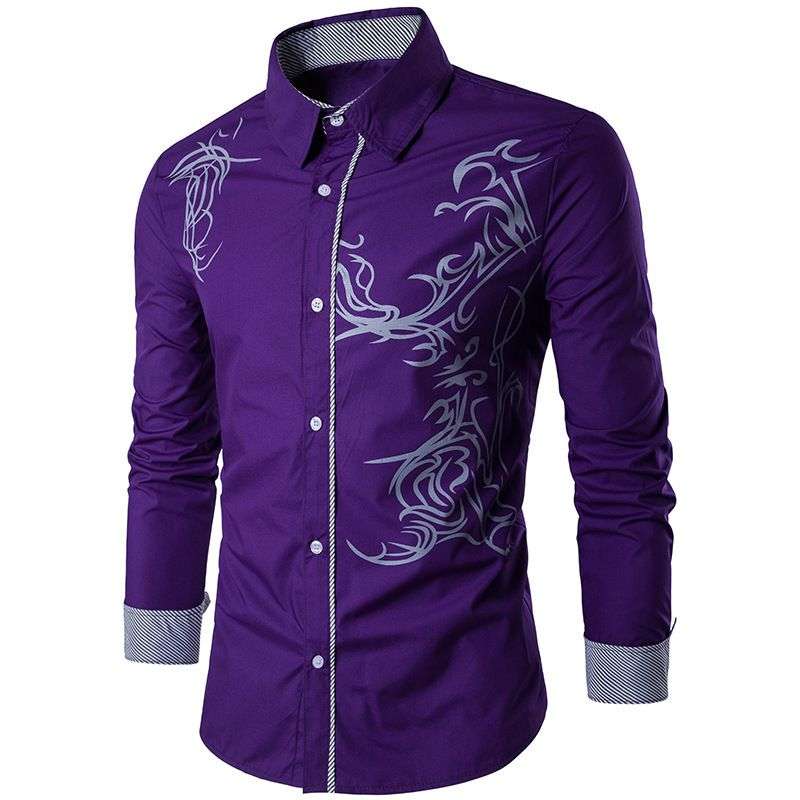 New Imported Men’s Casual Slim Fit Fashion 3D Printed Youth Long Sleeve Shirt