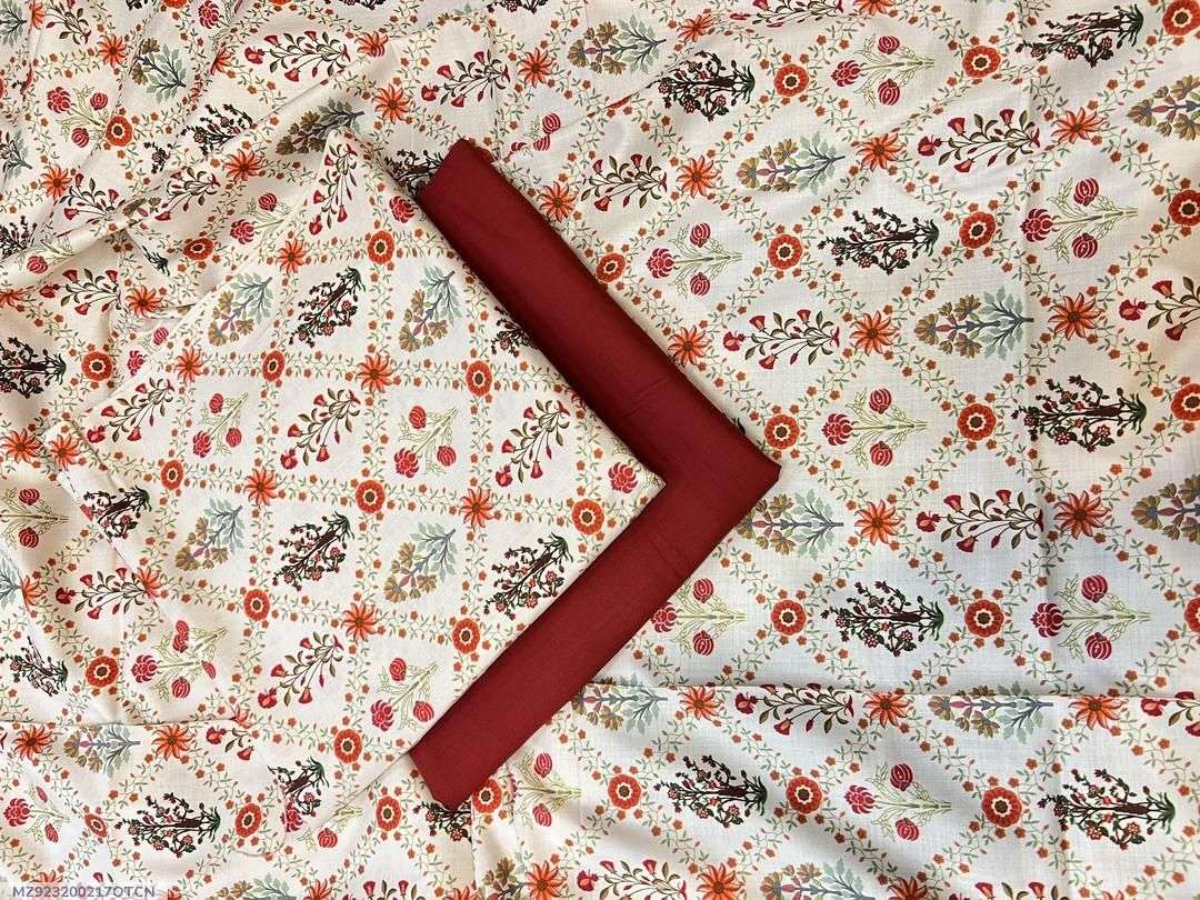 2 Pcs women’s Unstitched Linen Printed suit