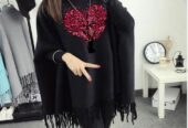 Women’s Fleece Printed Poncho Cape Shawl