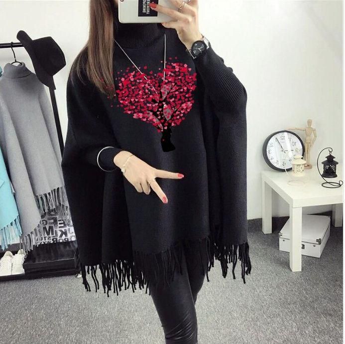 Women’s Fleece Printed Poncho Cape Shawl