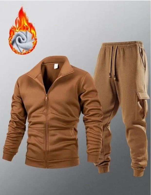 2 Pcs Men’s Fleece Plain Zipper Track Suit