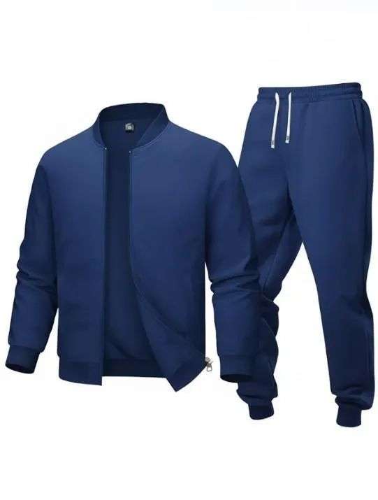 2 Pcs Men’s Polyester Fleece Plain Zipper Track Suit