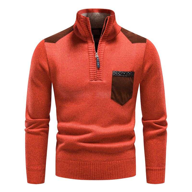 New Imported Semi-high Collar Fleece-lined knitted Sweater Pullover