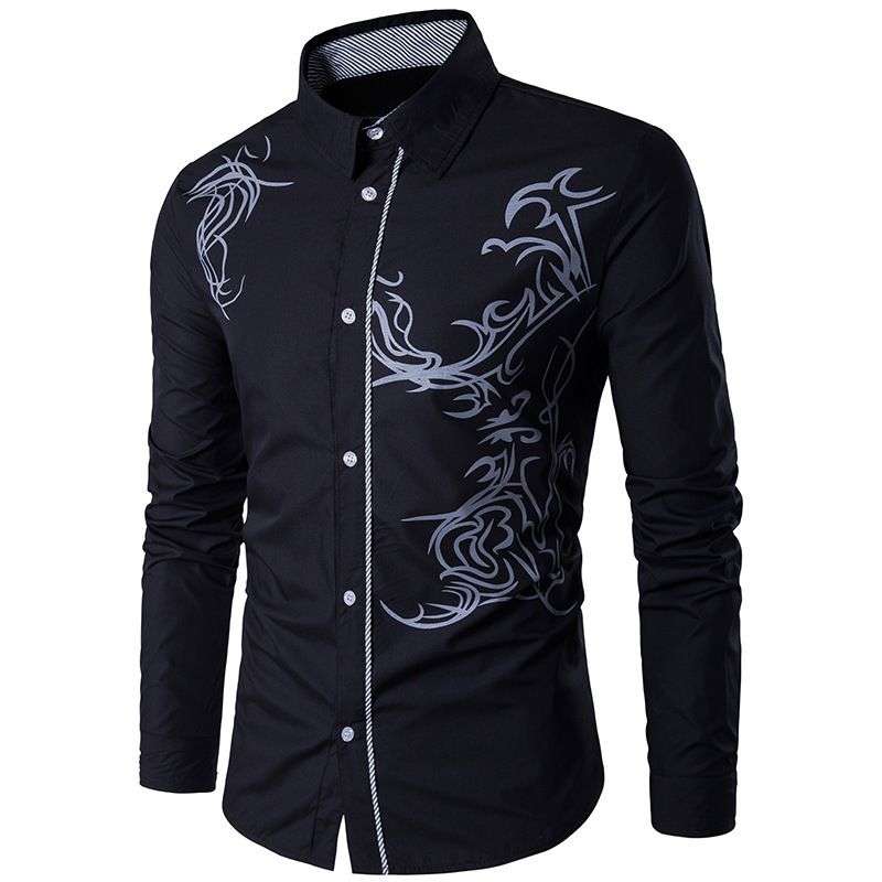 New Imported Men’s Casual Slim Fit Fashion 3D Printed Youth Long Sleeve Shirt