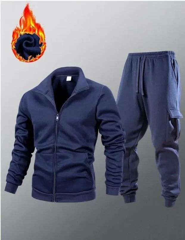 2 Pcs Men’s Fleece Plain Zipper Track Suit