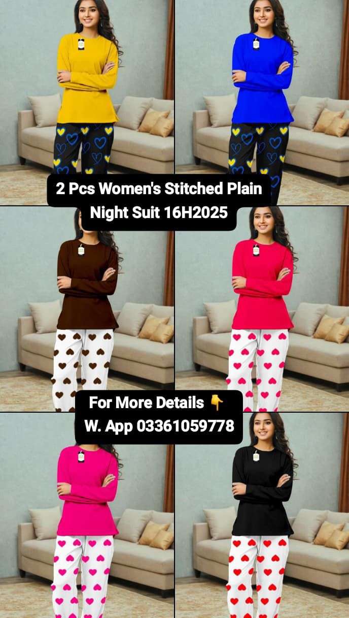2 Pcs Women’s Stitched Plain Night Suit