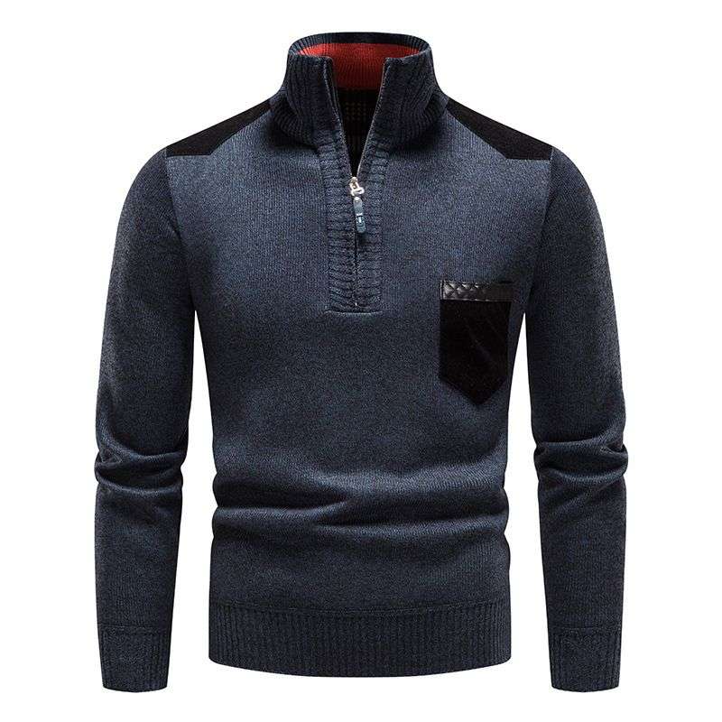 New Imported Semi-high Collar Fleece-lined knitted Sweater Pullover