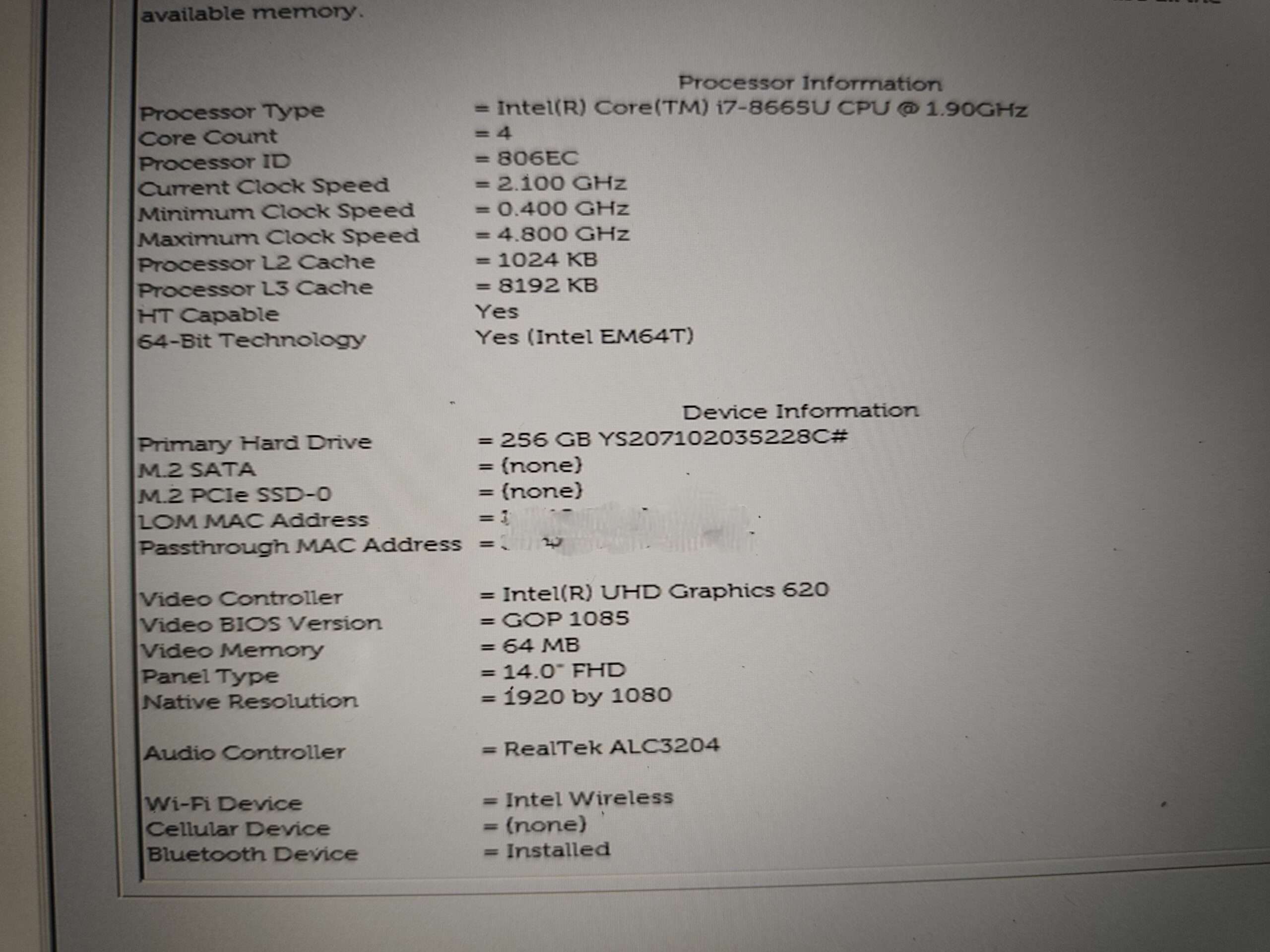 Dell Latitude 5400 Core i7 with Touch Screen