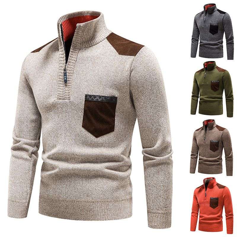 New Imported Semi-high Collar Fleece-lined knitted Sweater Pullover