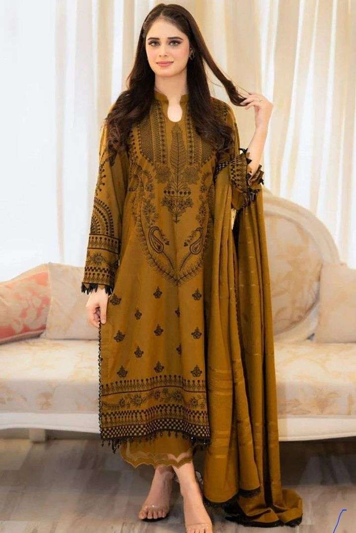 3 pcs woman’s unstitched embroidered suit