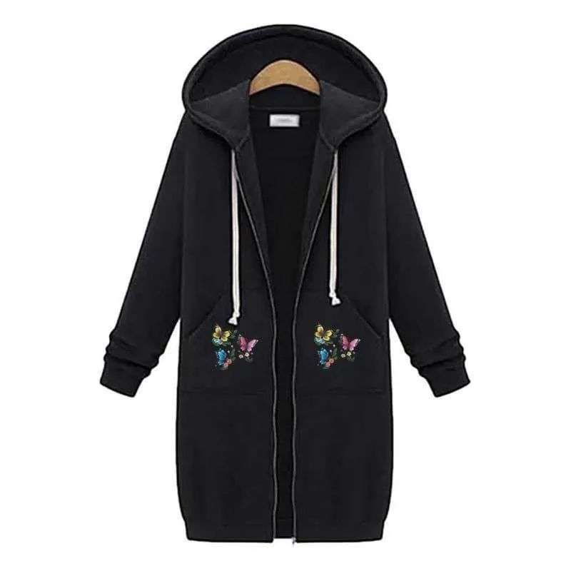1 Pc Women’s Stylish Hooded Neck Printed Fleece Jacket